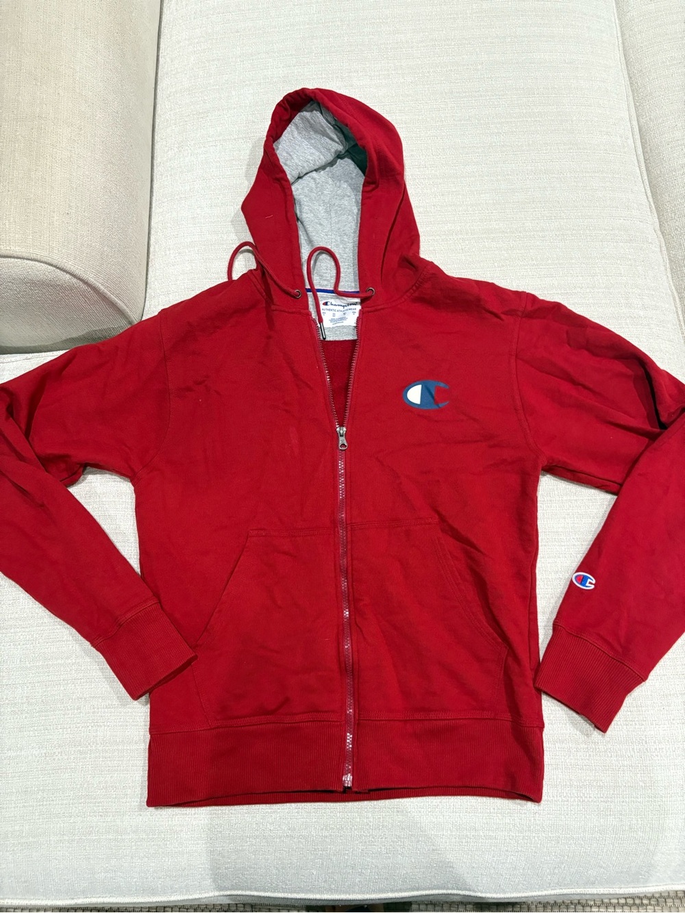 Champion Red Full-Zip Hoodie with Hood